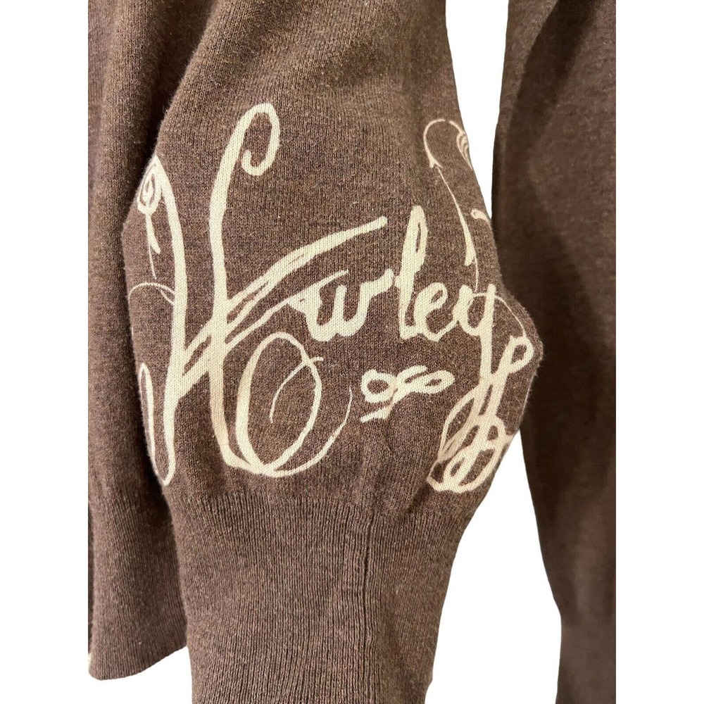 Hurley Y2K Brown Hooded 1/4 Button Pullover Side Logo Ribbed Sweater - Medium - Picture 2 of 8